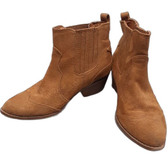 Mossimo Supply Co Boots Womens 7 Western Ankle Bootie Brown Faux Suede Heels - Picture 1 of 9